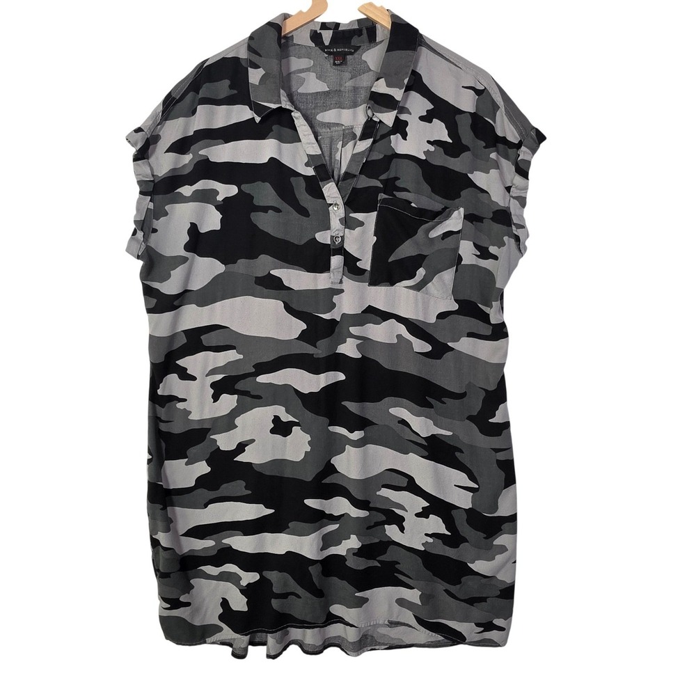 Rock & Republic Womens Size XXL Gray Black Camo Shirt Dress Streetwear - Picture 1 of 10